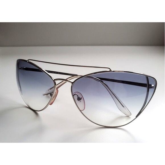 Prada Cat Eye Sunglasses SPR65V Blue Gradient Silver Metal Frame 68mm 130mm - Picture 5 of 11